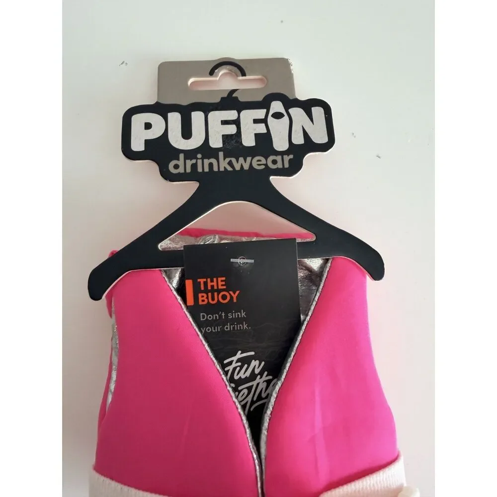 NWT Puffin Drinkwear The Buoy Party Pink 12 oz Floating Can Cooler Life Vest